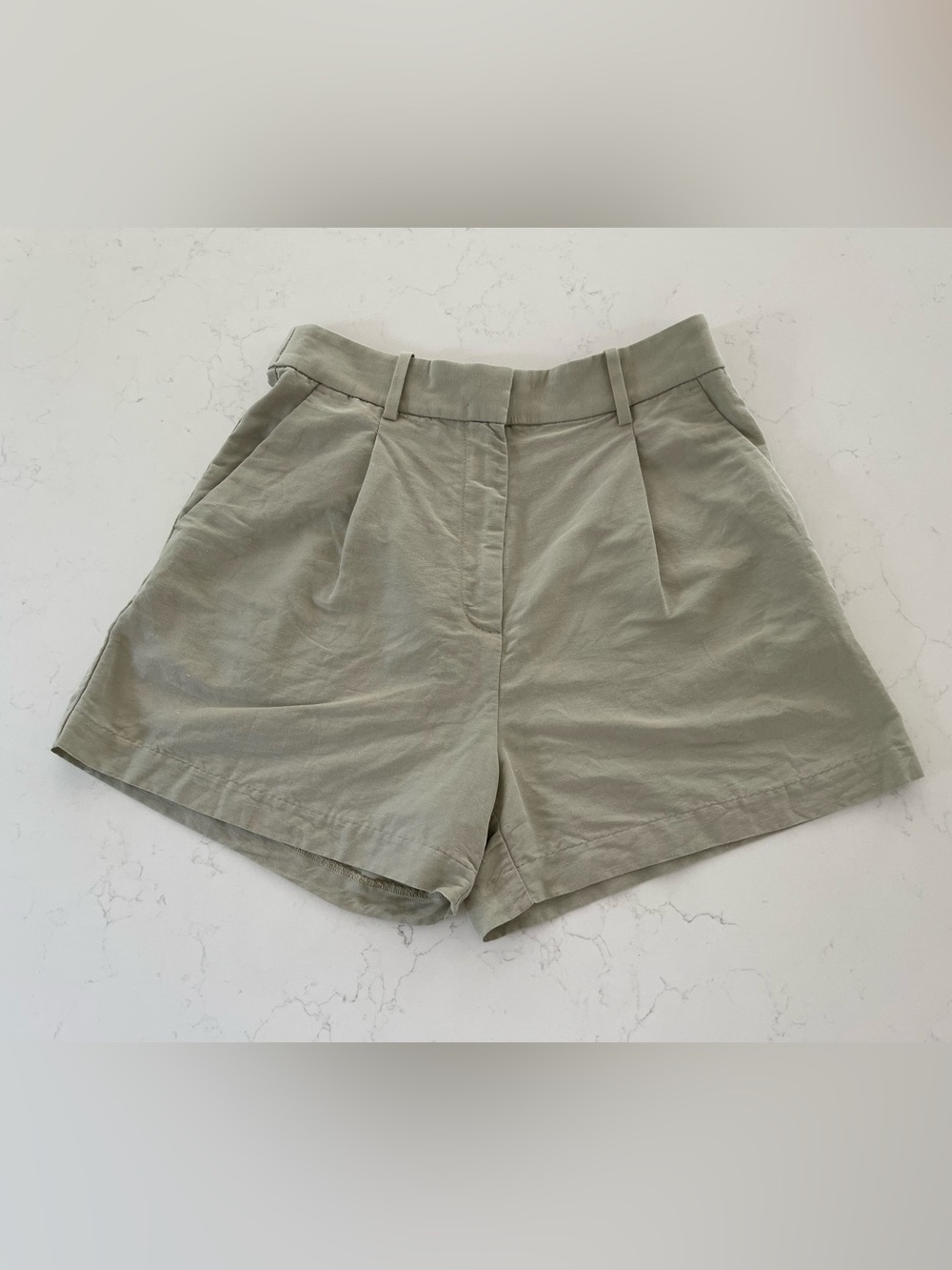 H&M Women’s High-Waist Pleated Shorts in Sage